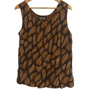 Vintage Bob Mackie Wearable Art 100% Silk Brown Sleeveless Blouse Medium